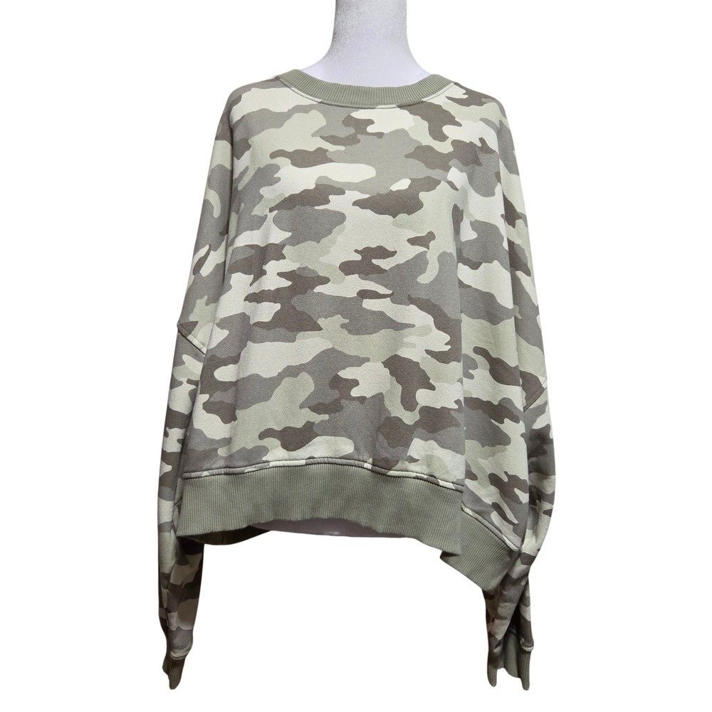 Aerie Camo Oversized Sweatshirt Green Camouflage Crewneck Pullover XXL New - Picture 2 of 8